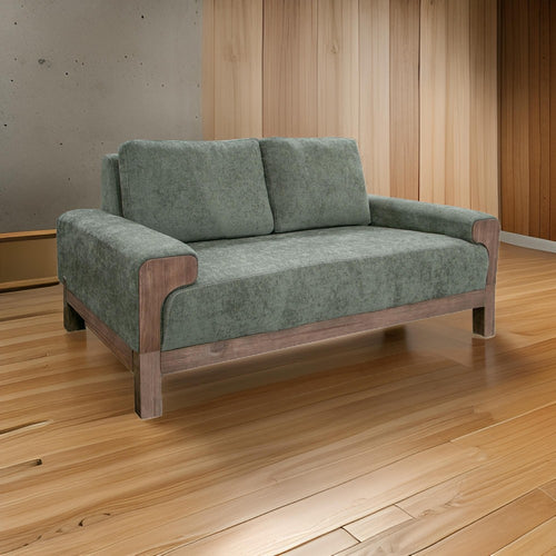 Caisy Loveseat, Olive Green Polyester, Plush Foam, Solid Pine Wood, 69 Inch By Casagear Home