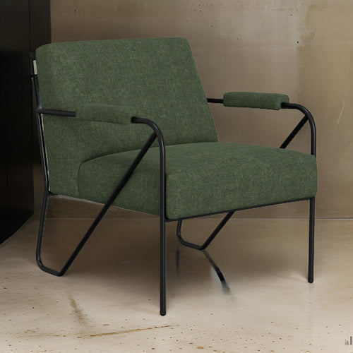 Levy Accent Chair, Olive Green Polyester, Soft Plush Foam, Black Metal By Casagear Home
