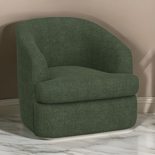 Lessy Swivel Accent Chair, Olive Green Polyester, Soft Plush Foam, Metal By Casagear Home