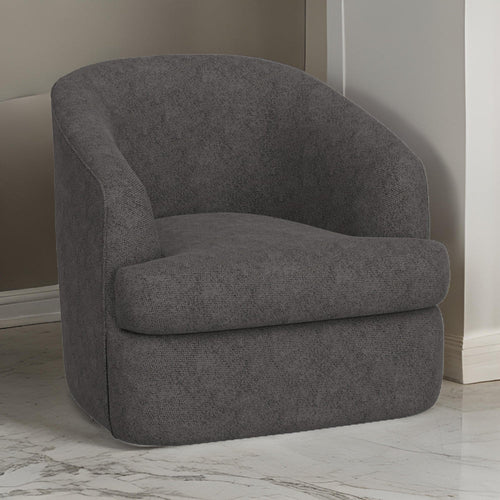 Lessy Swivel Accent Chair, Iron Gray Polyester, Soft Plush Foam, Metal By Casagear Home