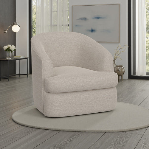 Lessy Swivel Accent Chair, Plush Beige Polyester, Soft Plush Foam, Metal By Casagear Home