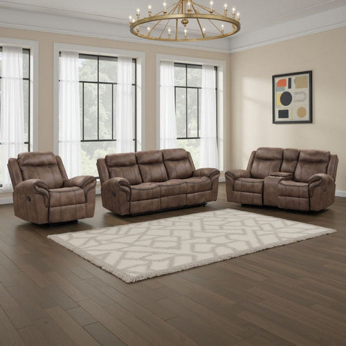 Arisa 3pc Sofa, Loveseat, Chair Manual Recliner Set, Brown Faux Leather By Casagear Home