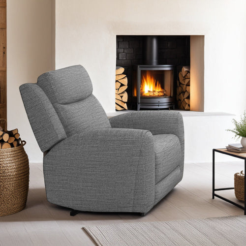 Cory Manual Recliner Chair, Contour Armrests, Solid Wood, Gray Polyester By Casagear Home