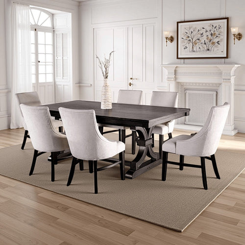 Luke Dining Table, 79 Inch Rectangular Top, Trestle Base, Black Wood By Casagear Home