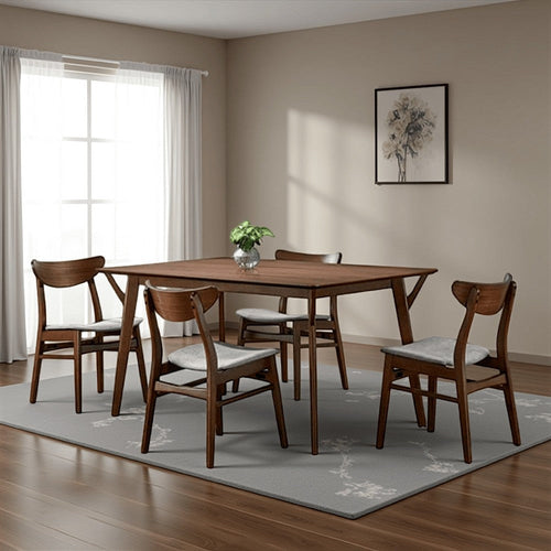 Skie 5pc Dining Table Set, 4 Chairs, Rectangular, Brown Solid Wood, Gray By Casagear Home
