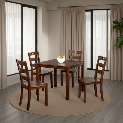 Lasie 5 Piece Dining Table Set, 4 Chairs, Slatted Backs, Brown Solid Wood By Casagear Home