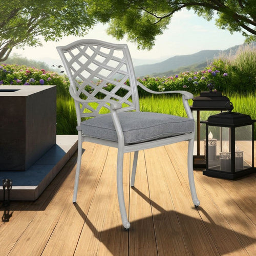 Wynn Outdoor Dining Armchair Set of 2, Aluminum, Heritage Gray Finish By Casagear Home