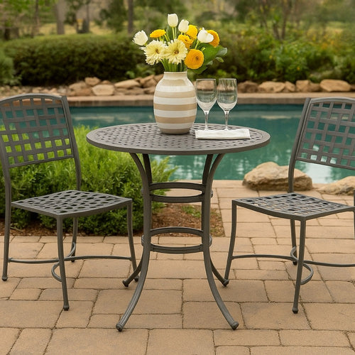 Mace Outdoor Patio Bar Table, 42 Inch Round Lattice Top, Aluminum, Gray By Casagear Home