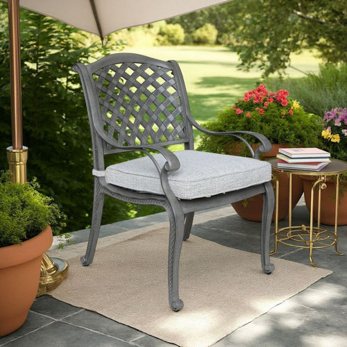 Mace Outdoor Patio Dining Armchair, 24 Inch, Aluminium, Golden Beige By Casagear Home