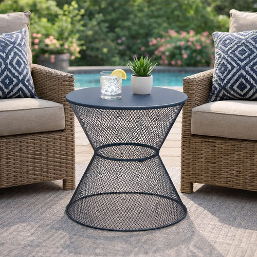 Nian Side Table, Round Top, Hourglass, Outdoor Navy Blue Iron, 18 Inch By Casagear Home