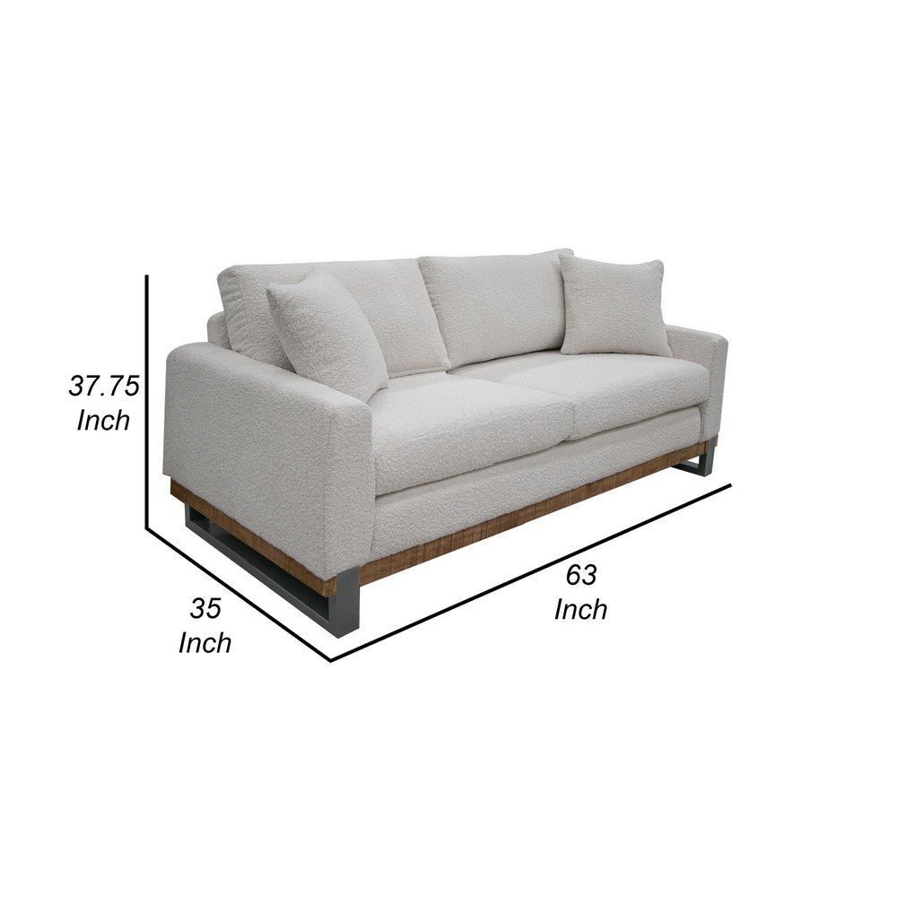 Dome Loveseat with 2 Accent Pillows 63 Inch Solid Wood Ivory Polyester By Casagear Home