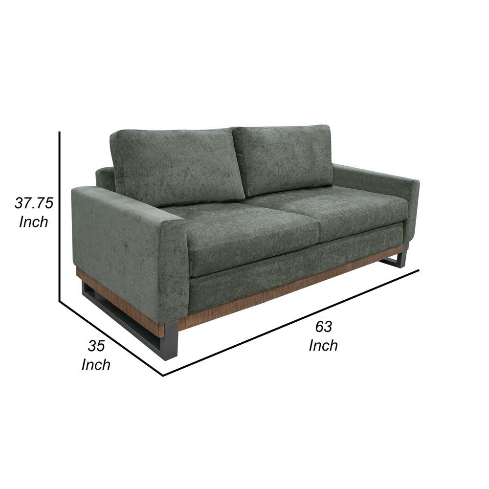 Dome Loveseat with 2 Accent Pillows Solid Wood Olive Green Polyester By Casagear Home