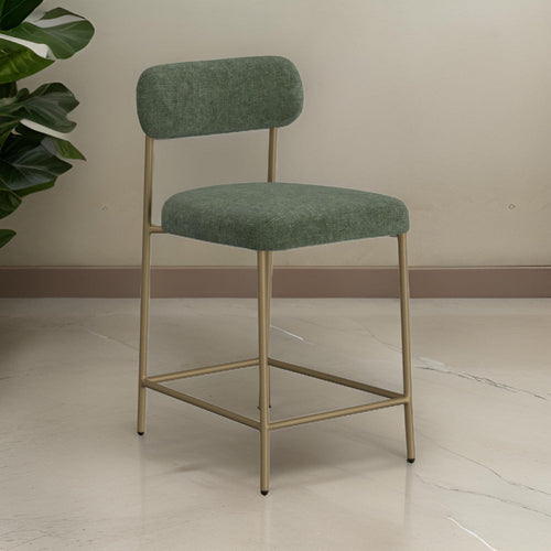 Iffa Counter Height Chair, Open Back, Gold Iron, Olive Green Polyester By Casagear Home