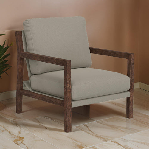 Tery Accent Chair, Lumbar Pillow, Solid Pine Wood, Almond Gray Polyester By Casagear Home