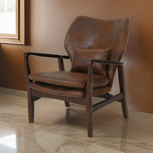 Keya Accent Chair, Dark Brown Microfiber, Button Tufted Back, Accent Pillow By Casagear Home