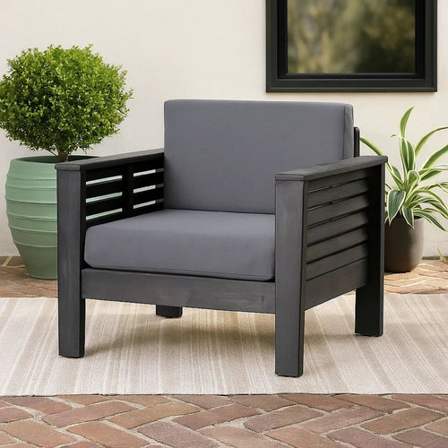 Quim Outdoor Club Chair, Shutter Slat Panel, Gray Acacia Wood, Gray Fabric By Casagear Home