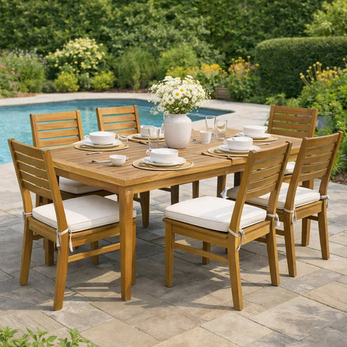 Outdoor Rectangular Coffee Table, Slatted Panels, Natural Brown Acacia Wood By Casagear Home