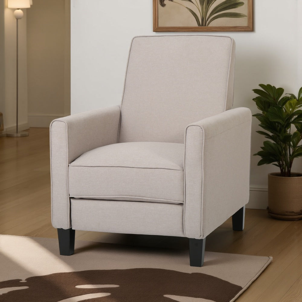 Zuca Pushback Recliner Chair, Black Wood, Premium Padded Beige Polyester By Casagear Home