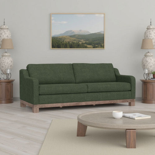 Sama Sofa, 2 Accent Pillows, 91", Solid Wood, Olive Green by Casagear Home