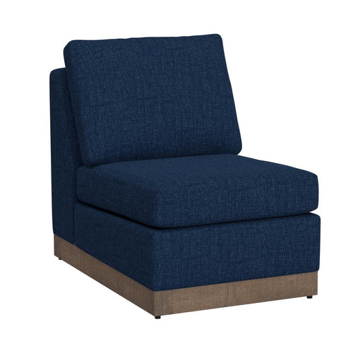 Jeni Modular Armless Chair, 2 Pillows, Solid Wood, Dark Blue Polyester By Casagear Home