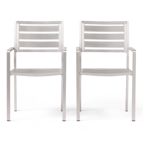 Niko Outdoor Dining Chair Set of 2, Open Slat Design, Metal, Silver Finish