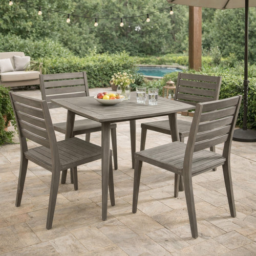 Lexy Outdoor Dining Chair, Square 36 Inch, Gray Acacia Wood, Tapered Legs