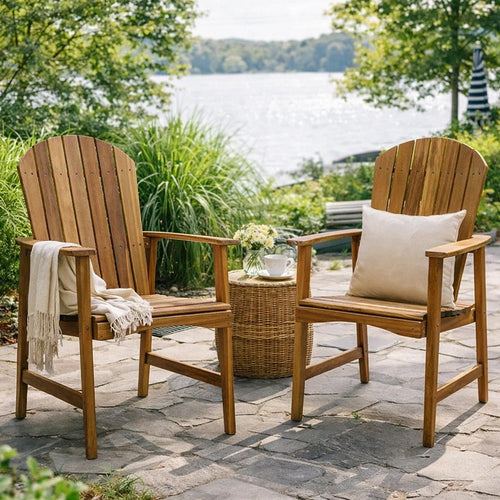 Pima Outdoor Dining Chair Set of 2, H Frame, Adirondack Brown Acacia Wood