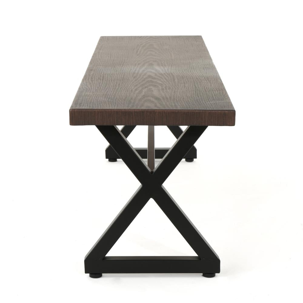 Romita Outdoor Dining Bench X Legs Brown Metal Black Steel 63 Inch