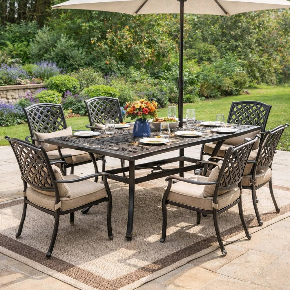 Shaili Outdoor Dining Table, Rectangular 68 Inch, Shiny Copper Cast Metal