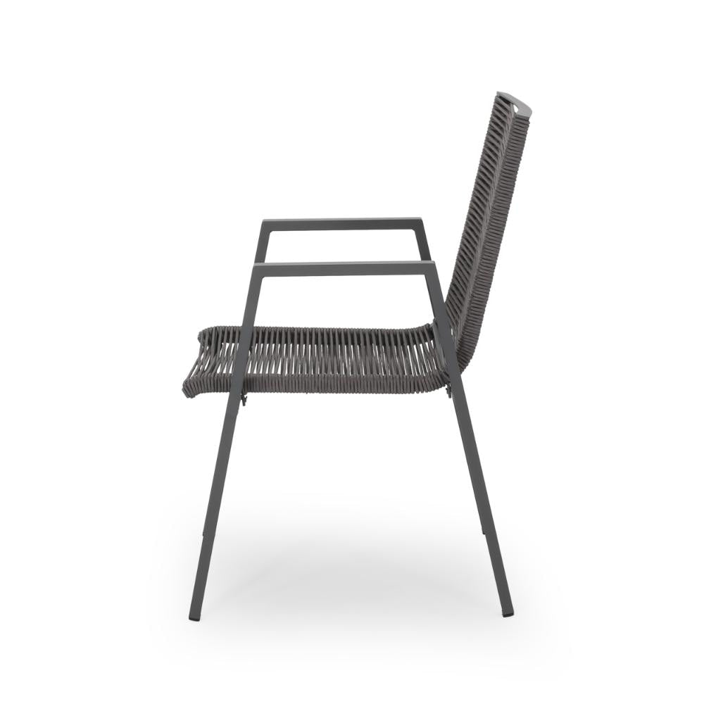 Teny Outdoor Dining Chair Set of 2 Dark Gray Metal. Woven Rope Seat Back BM323382