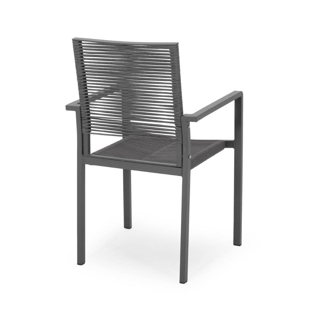 Teny Outdoor Dining Chair Set of 2 Open Back Woven Rope Dark Gray Metal BM323383