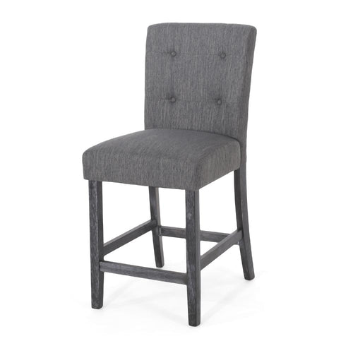 Sika Counter Height Stool Chair Set of 2, Tufted Dark Charcoal Gray Fabric