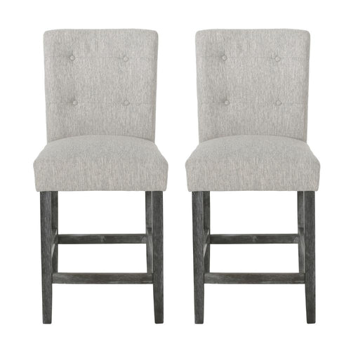 Sika Counter Height Stool Chair Set of 2, Tufted Light Gray, Charcoal Wood