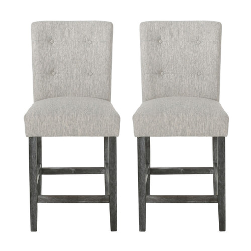 Sika Counter Height Stool Chair Set of 2, Tufted Light Gray