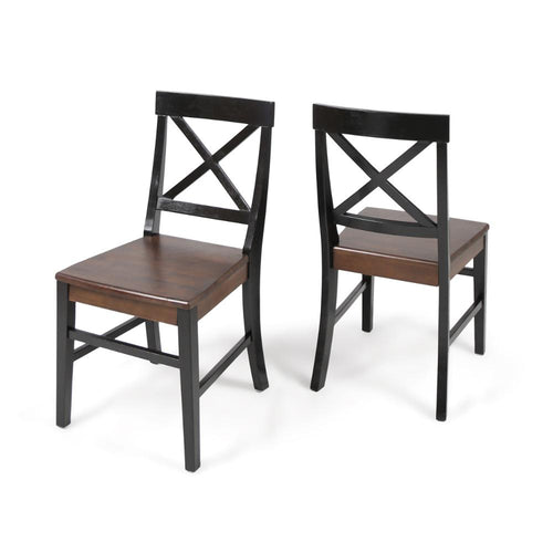 Ricks Dining Chair Set of 2, Crossed X Back, Acacia Wood, Dark Brown, Black