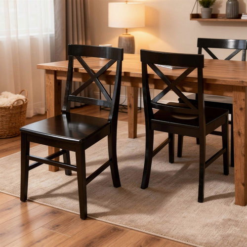 Ricks Dining Chair Set of 2, Crossed X Back, Black Wood