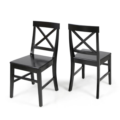 Ricks Dining Chair Set of 2, Crossed X Back, Curved Back Legs, Black Wood