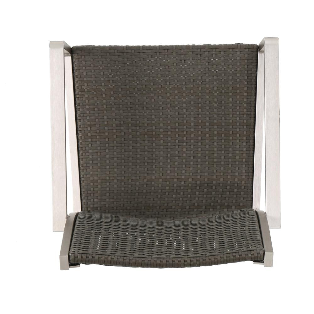 Kory Dining Chair Set of 2 Outdoor Woven Black Wicker Seat Back Gray BM323435