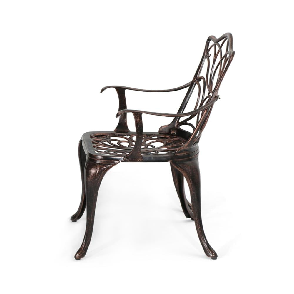 Tili Dining Chair Outdoor Metal Floral Bistro Design Black Copper Finish BM323441