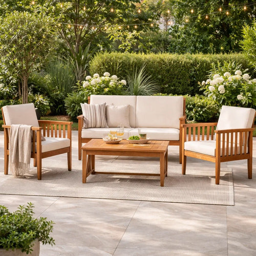 Sayan 4pc Outdoor Coffee Table Set, Loveseat 2 Chairs, Brown