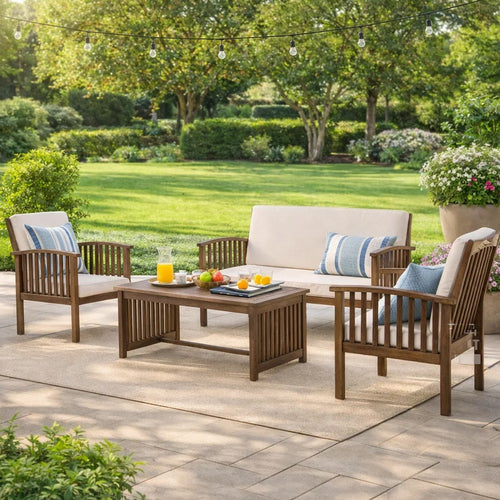 Sayan 4pc Outdoor Coffee Table Set, Loveseat 2 Chairs, Gray