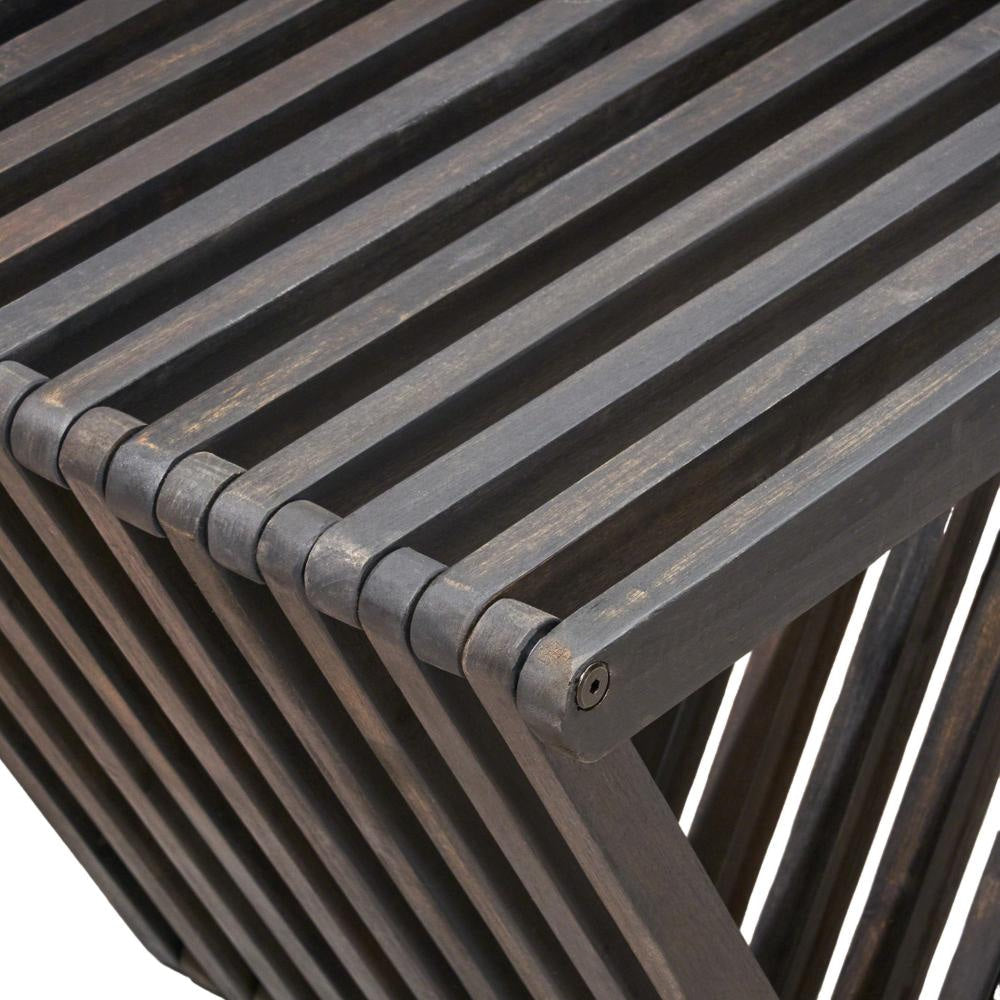 Riah Outdoor Bench Angled Legs Slatted 63 Inch Dark Gray Acacia Wood BM323586