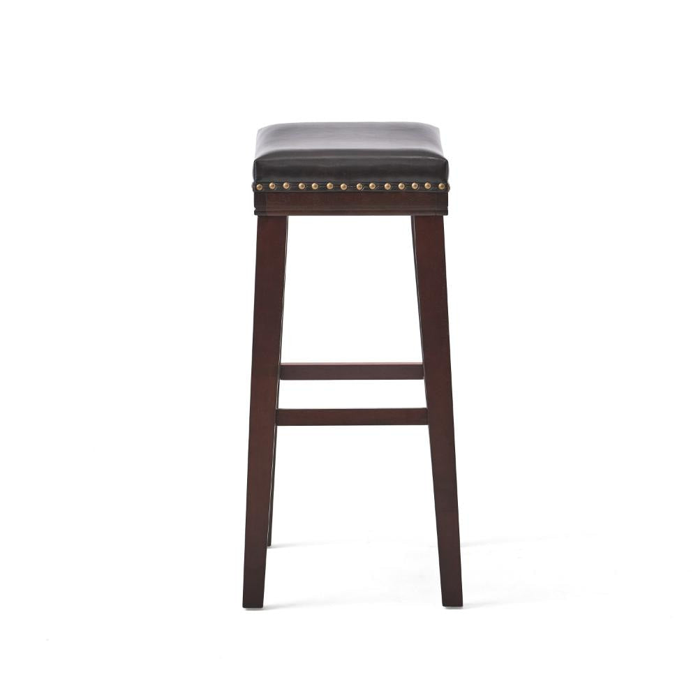 Clare Barstool Set of 2 Black Faux Leather Nailhead Trim Dark Brown BM323588