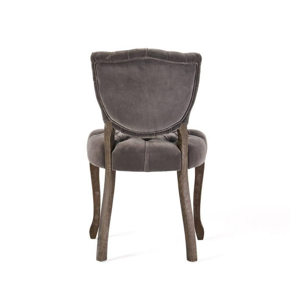 Jette Dining Chair Set of 2 Charcoal Gray Tufted Velvet Brown Wood BM323615