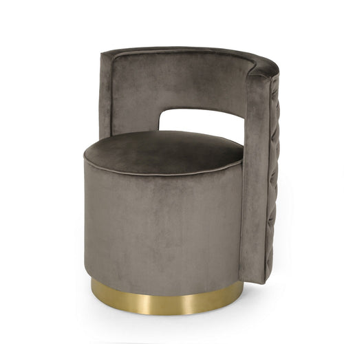 Viki Swivel Armchair, Open Back, Gold Metal, Gray Velvet