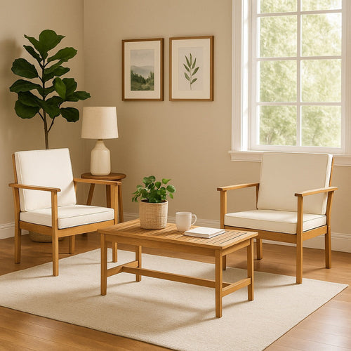 3pc Set with 2 Outdoor Club Chairs and Coffee Table in Acacia Wood