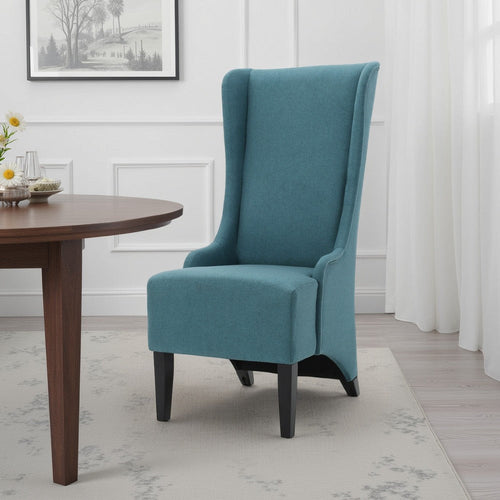 Becca Dining Chair, High Wingback Dark Brown Birch Wood, Teal Fabric