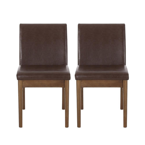 Armless Dining Chair, Natural Grain Rubberwood, Brown Faux Leather
