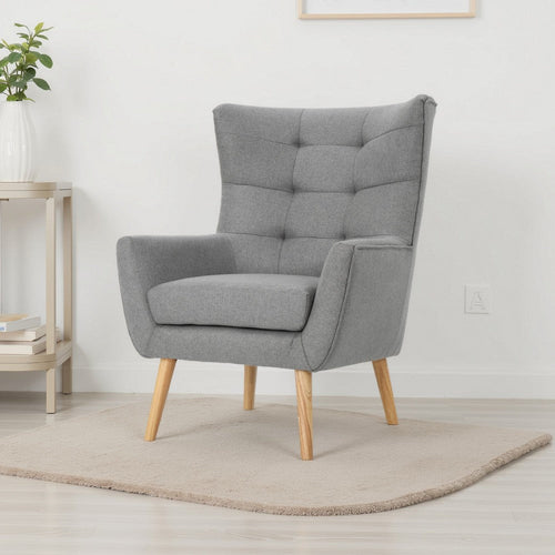 Ranie Accent Club Chair, Rubberwood Legs, Gray Button Tufted Polyester