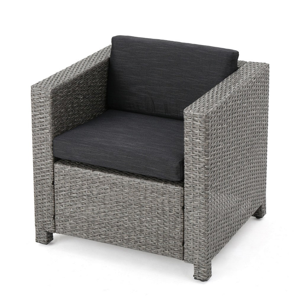 Elza Accent Chair Set of 4, Rattan Wicker, Charcoal Gray